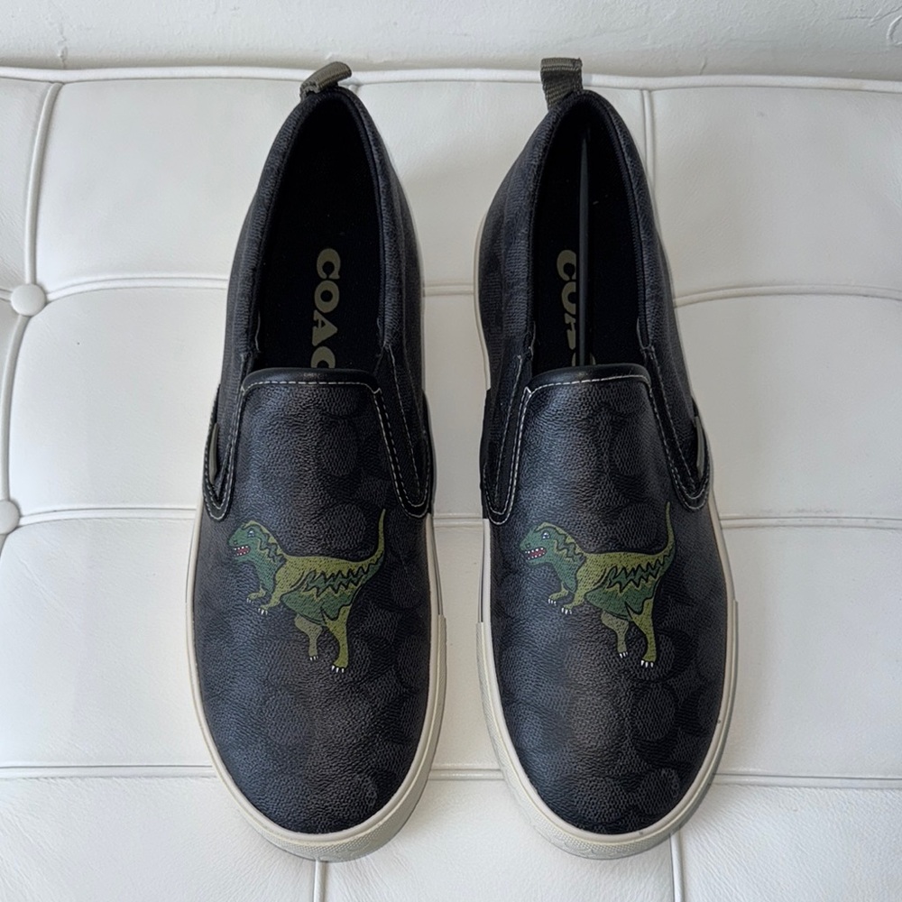 Coach Black and Green Slip-On Sneakers with Dinosaur Design - Picture 2 of 11
